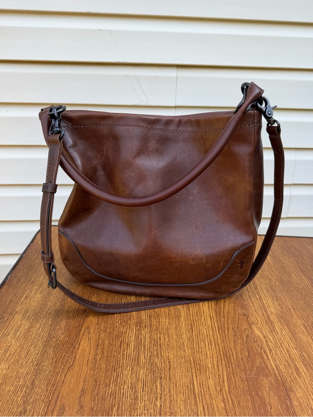 Frye Melissa Leather Convertible Hobo Crossbody Shoulder Bag Brown - Picture 2 of 16